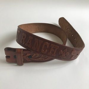 Vintage Tooled Ben Delatour Scout Ranch Belt 30